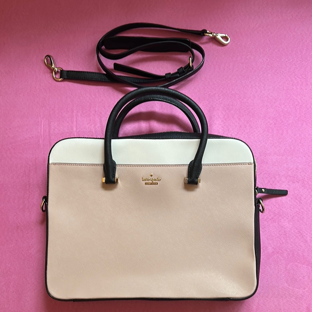 Kate Spade Cream and Black Structured Laptop Bag